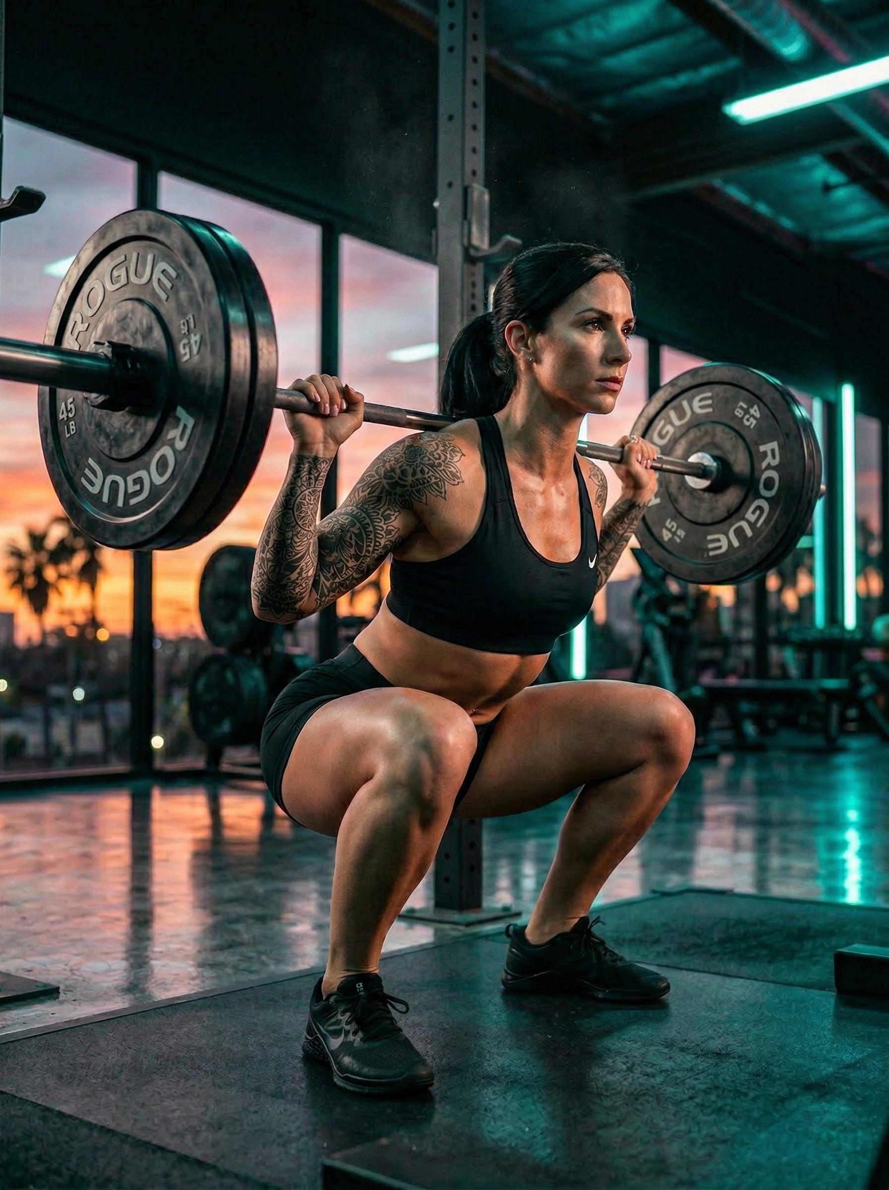 Back squat — primary quad and glute compound lift
